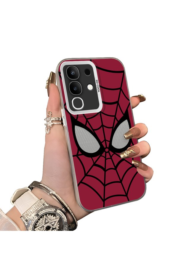 Vivo Y29 Compatible Silicone Edge Hard Back Case Couple Spiderman Patterned Phone Case