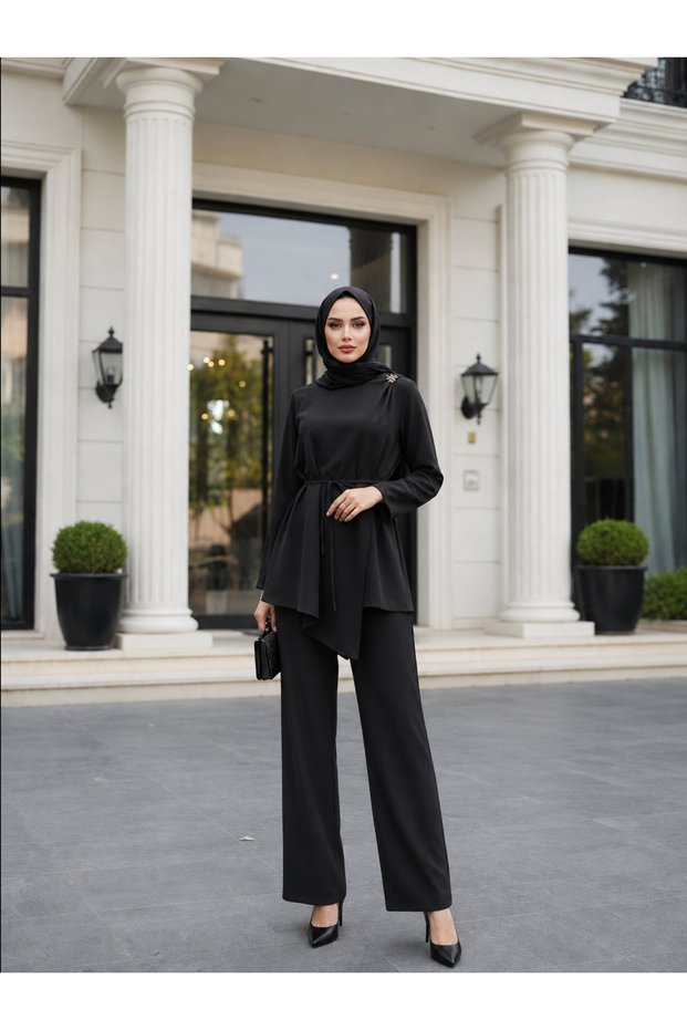 Asymmetrical Cut Tunic Stylish Design Trouser Suit Outfit