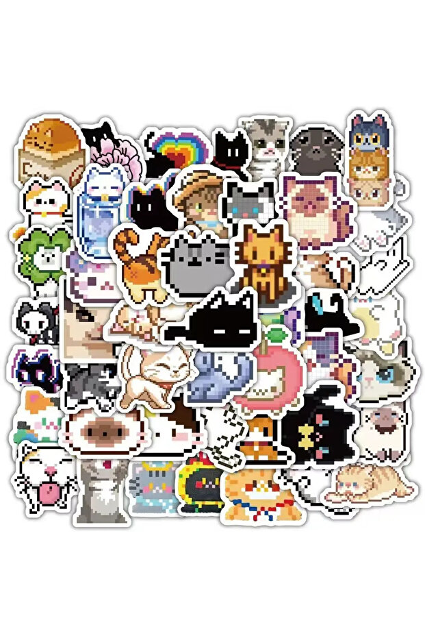 100Pcs 100Pcs Cute Pixel Cat Stickers kawaii kitten Decals For Laptop Scrapbook Luggage Guitar Helme