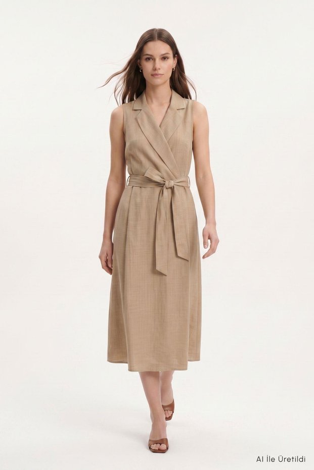 Shirt Collar Zero Sleeve Dress 8668A Mink