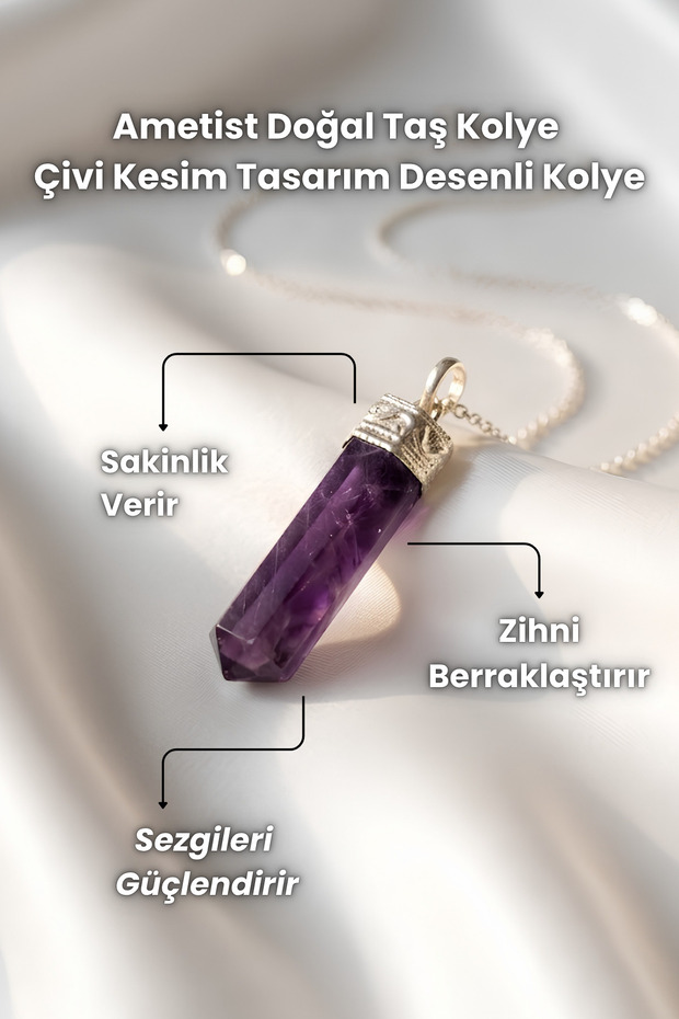 Ametist Natural Stone Necklace Nail Cut Design Patterned Necklace