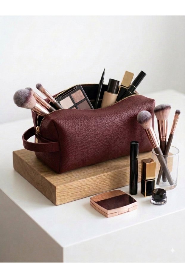 Vegan Leather Organizer Makeup Bag Multi-Purpose for Daily Use (23X12Cm)