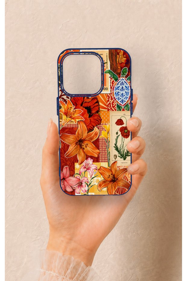 iPhone 15 Pro Compatible Orange Lily Pattern Silicone Case