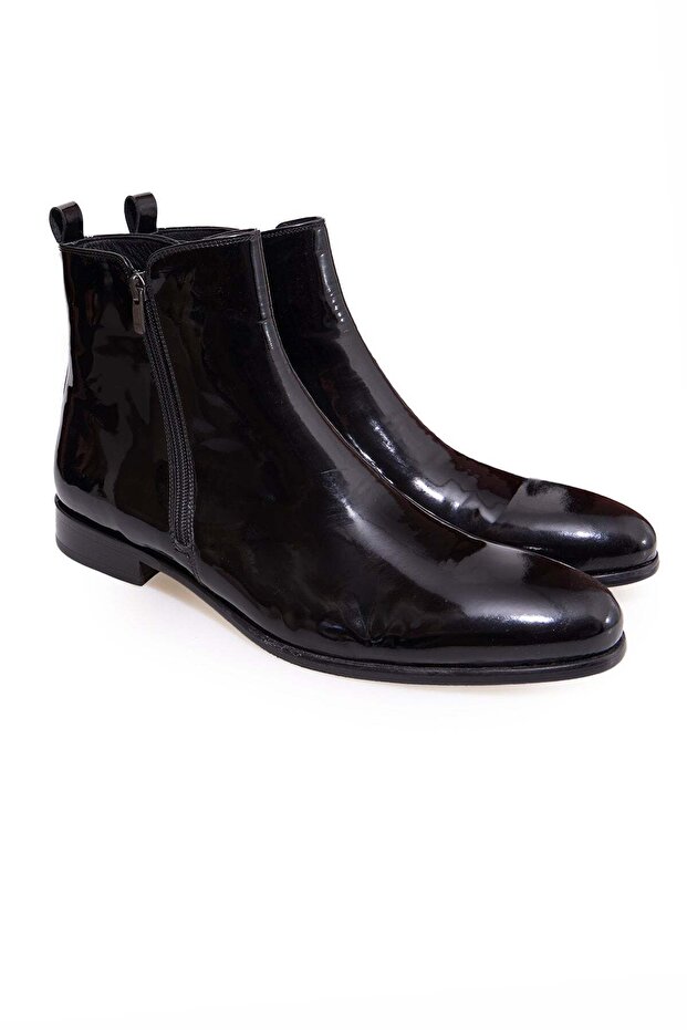 Black Color Laceless Genuine Leather Men's Boots