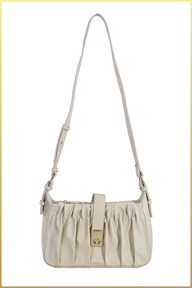 Rima Women's Drawstring Model Buckle Detailed Hand and Shoulder Bag - Cream
