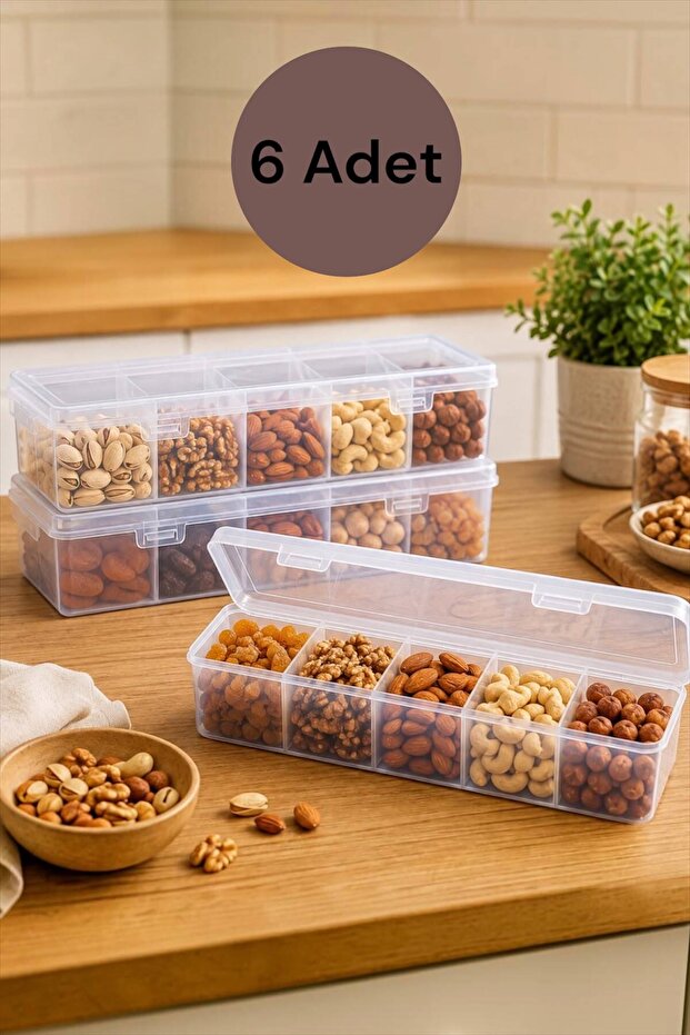 Vully 6 Pieces 5-Compartment Snack Container with Lid - Multi-Purpose Organizer
