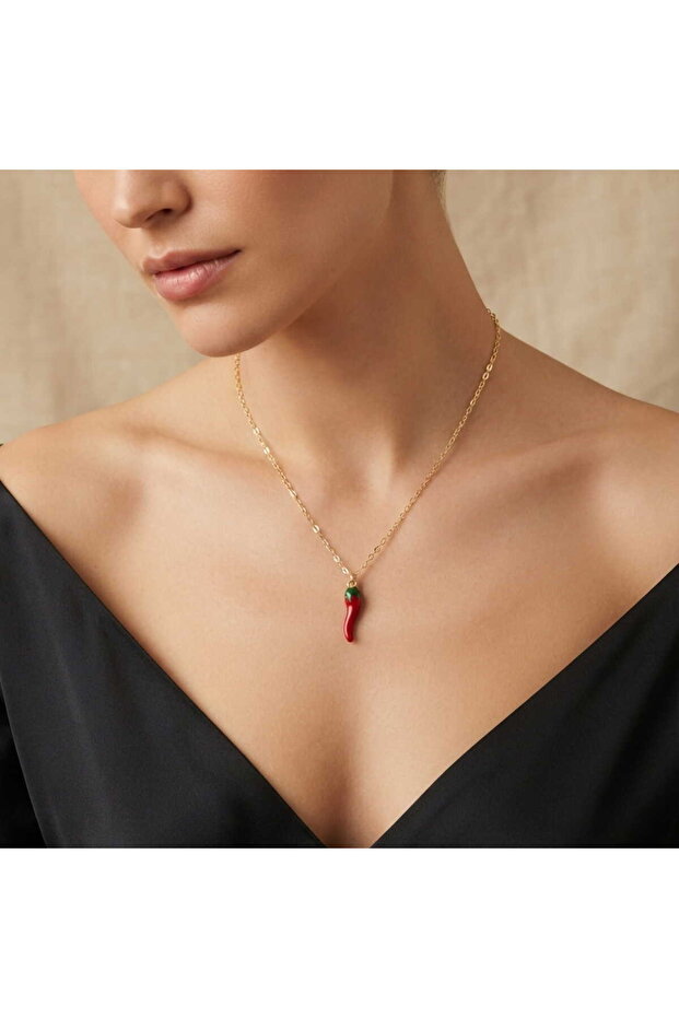 Mineli Red Pepper Figured Gold Plated Necklace