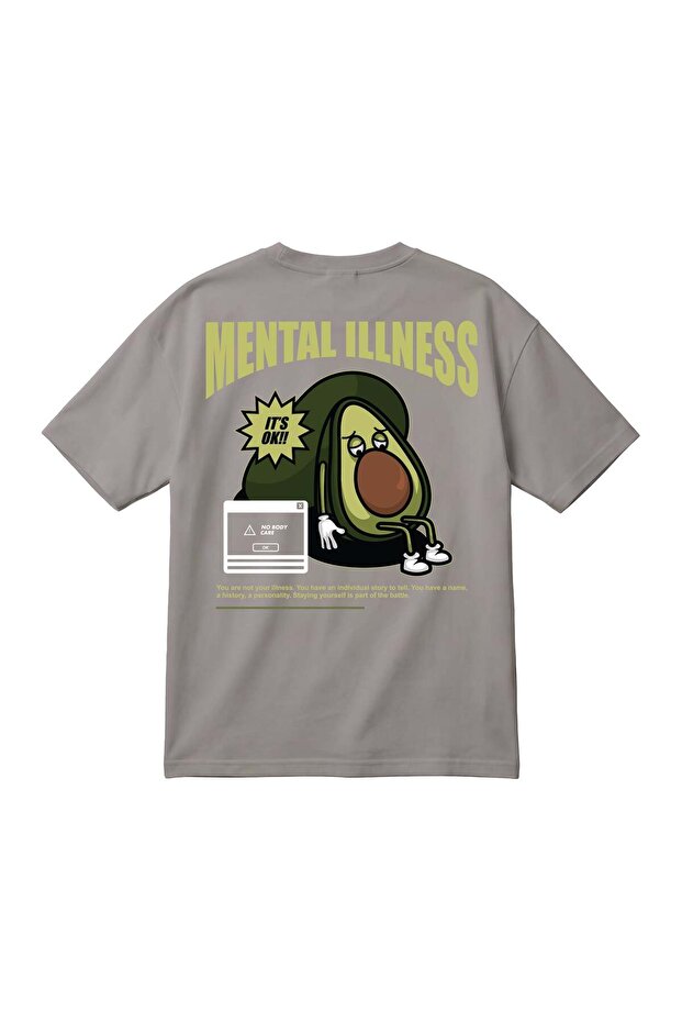 Mental Illness Printed Oversize Black Unisex T-Shirt – Avocado