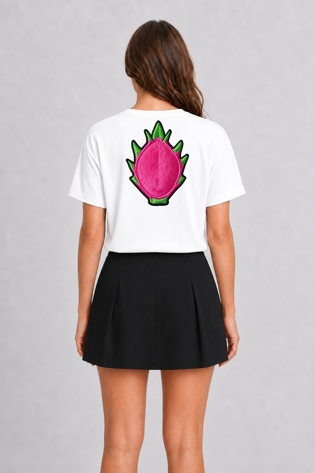 Unisex Brave Dragon Fruit Back Print T-Shirt - White