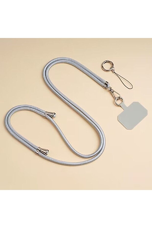 Grey Universal Adjustment Phone Lanyard Solid Color Polyester Necklace Strap Long Hanging Rope With