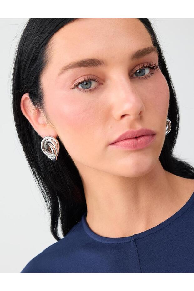 Silver Color Spiral Figured Shiny Hoop Earrings