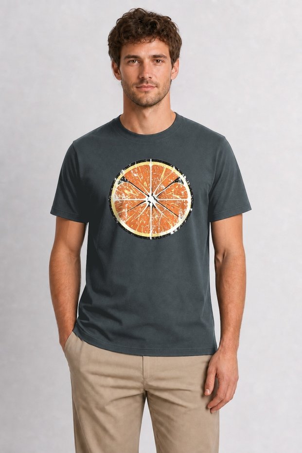 Citrus Patterned Graphic Printed T-Shirt - Smoked
