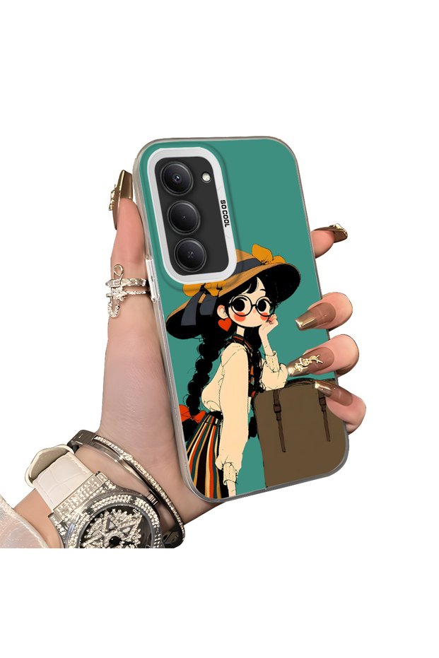 Redmi 15 5g Compatible Silicone Edge Hard Back Case Couple Phone Case Girl Patterned