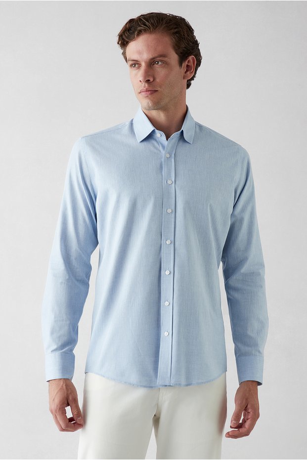 Long Sleeve Slim Fit Patterned 100% Cotton Shirt
