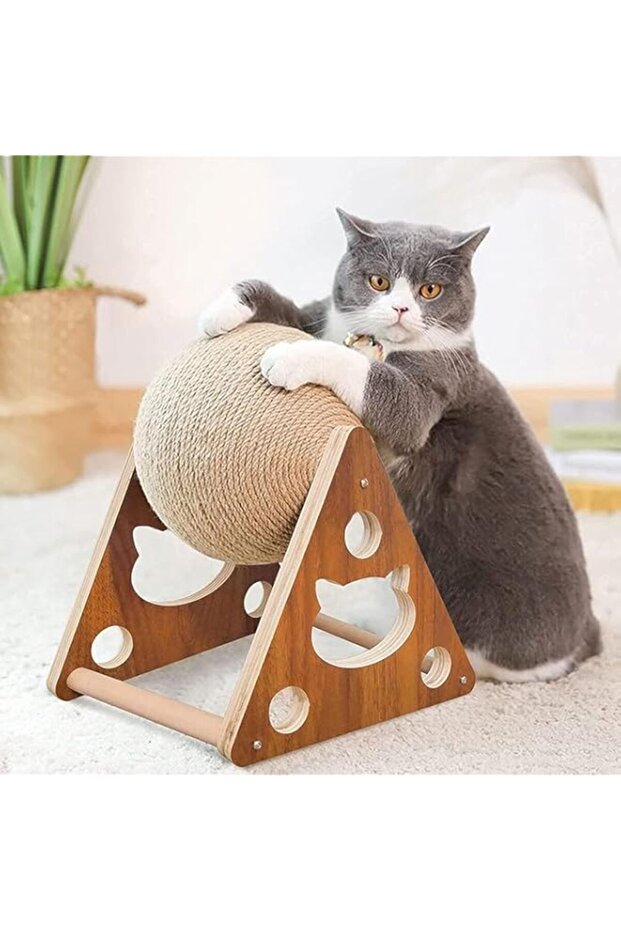 Cat Scratching Ball, Wood Stuff With Cats Rope Ball Interactive Rotatable Solid Pet Scratcher Toys For Indoor Kittens (M)