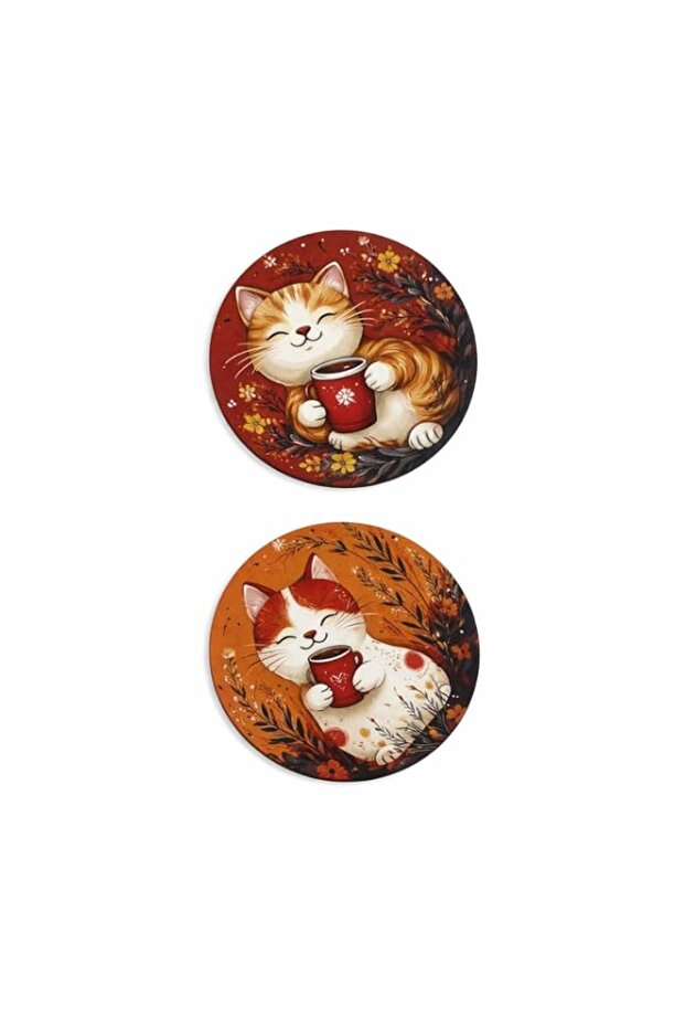 Cute Cat Coaster Set – Absorbent Drink Coasters with Adorable Cat Design for Home & Office 4 Nos (Mug SET2)