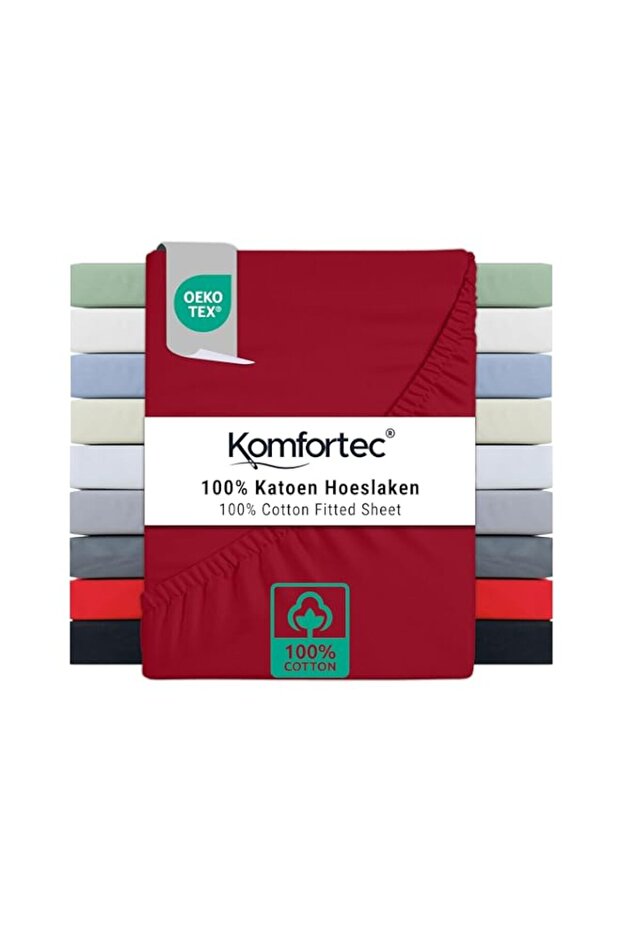 Komfortec Jersey Fitted Sheet 200 x 200 cm 100% Cotton Red