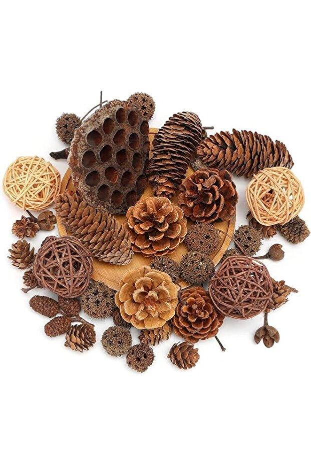 YKingder 42PCS Christmas Pine Cone Set, Artificial Acorns Berry Craft and Natural Pinecones Ornament Pine Picks Fake Fruit Decor Fall Decorating Kit