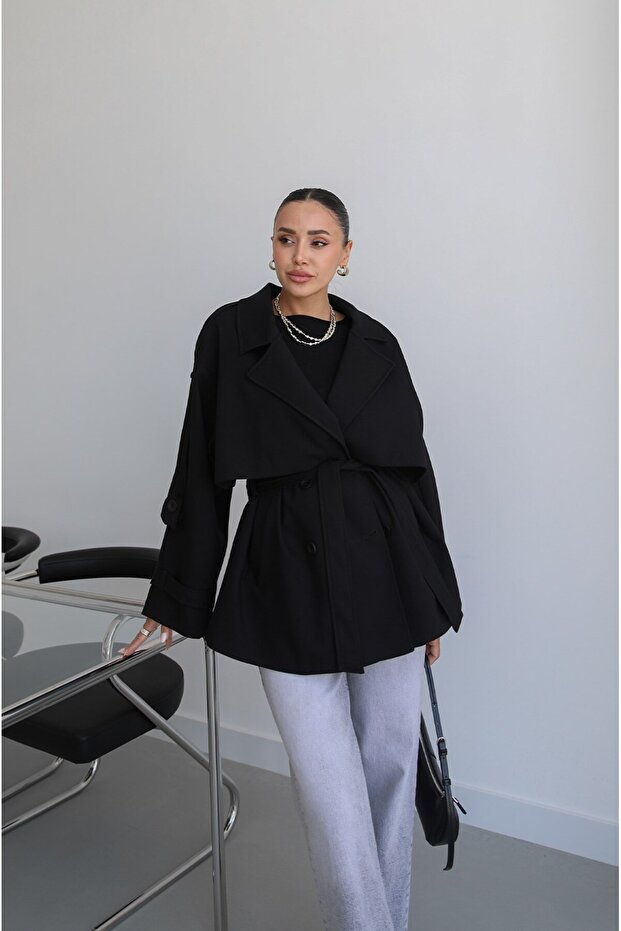Black Alyssa Belted Trench Coat