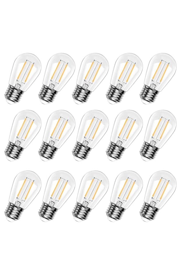 15 Pack 2W E27 Screw Plastic S14 LED Light Bulb, Shatterproof & Waterproof 2700K Warm White Outdoor String Lights Bulbs