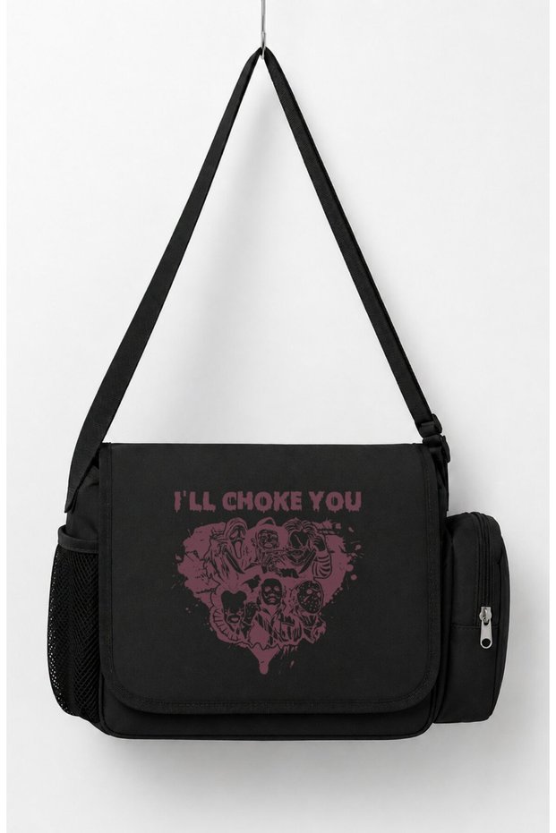Unisex I Will Choke You Written Horror Movie Themed Messenger Bag
