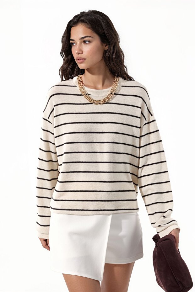 Busem Striped Ribbed Crew Neck Sweater