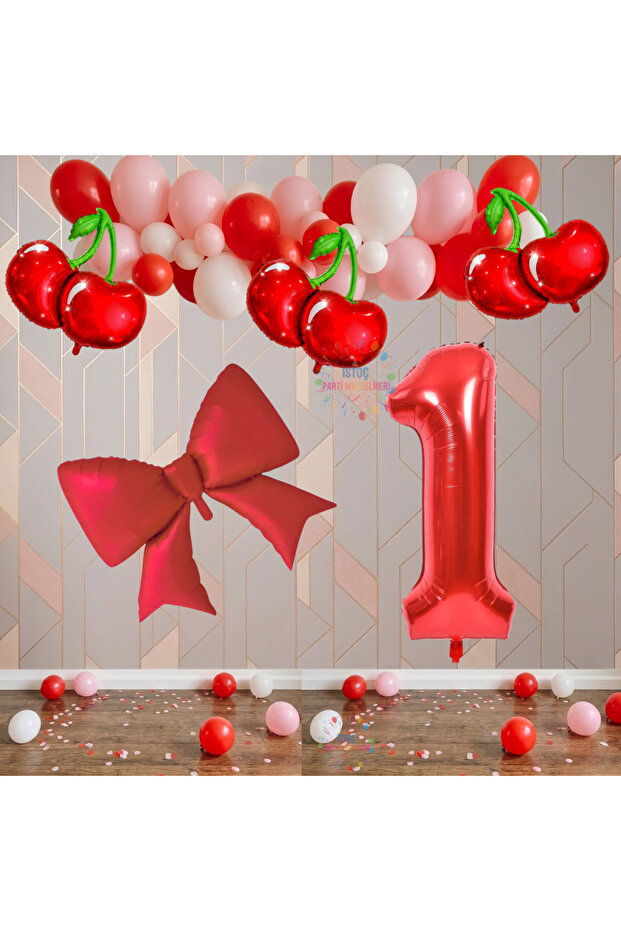 Istoch Cherry Themed Luxury Birthday Celebration Set Age-1
