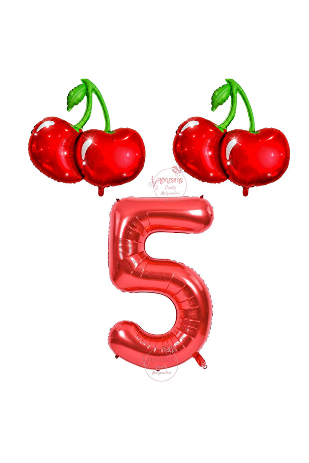 Rönesans Cherry and Red Number Themed Foil Balloon Set Age-5