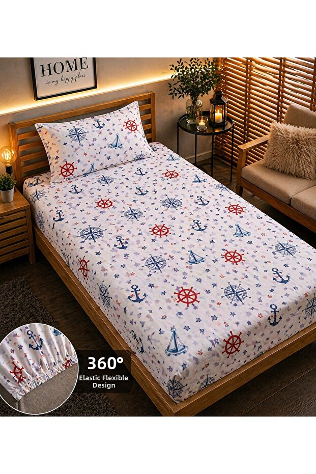 Single Elastic Sheet Set Patterned 100X200 | Cotton |
