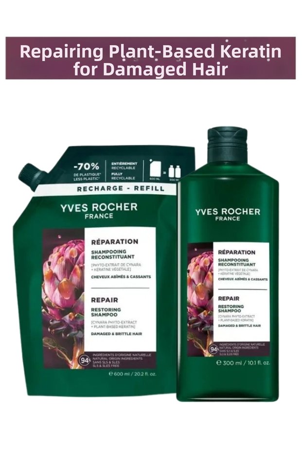 300 ml + 600 ml Repairing Herbal Keratin Prebiotic Shampoo Set for Damaged Hair Vegan