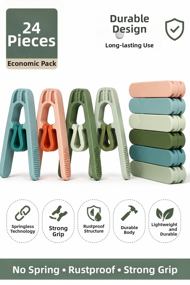 Premium Clothes Pegs Unbreakable Springless Durable Peg Set - 1