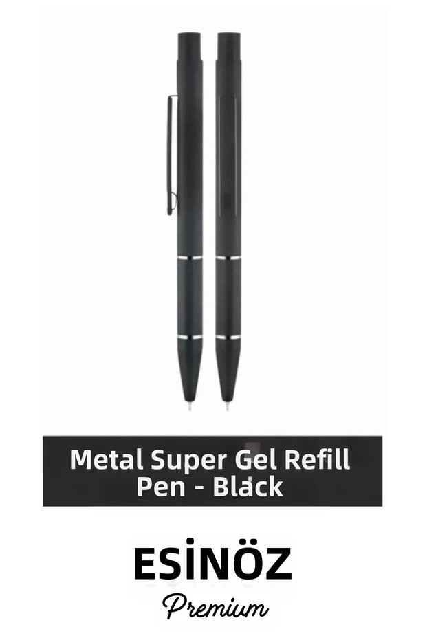# Kalem Metal Super Gel Refill Pen Blue Black Ink Gel Pen Matte Black Metal Body Fluent Writing Blue Signature and Office Pen Tactical Design Push-Click Metal Blue Black Pen Gift Custom Design