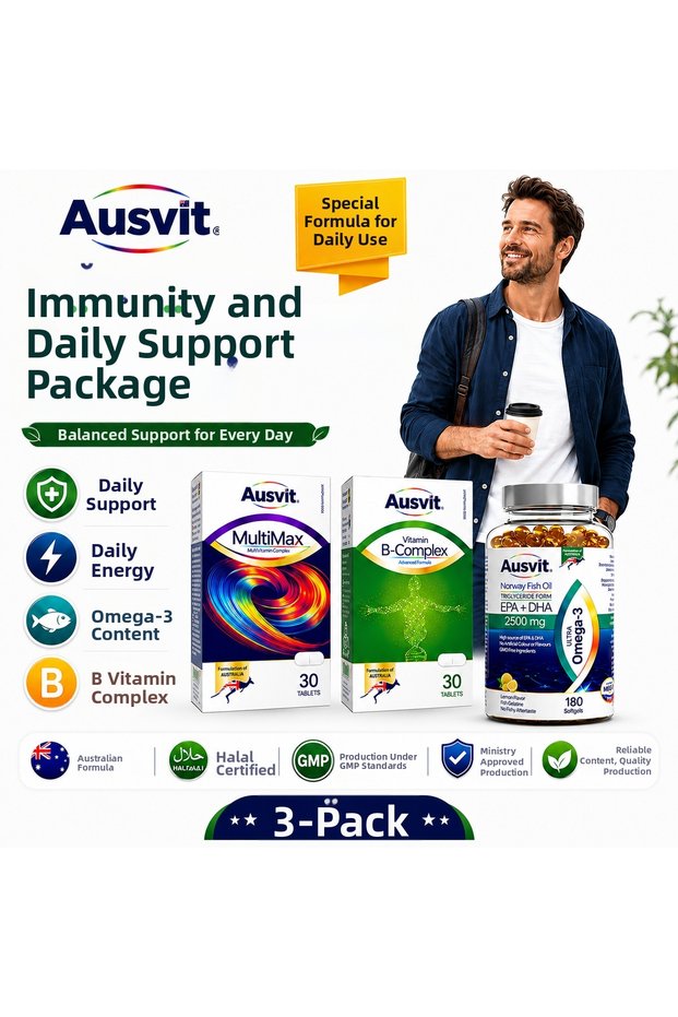 Immunity & Daily Support Package, Omega-3 Multivitamin and B Vitamin Complex, Special Set of 3
