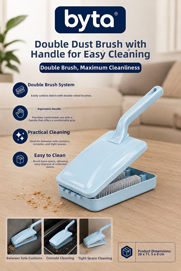 Handle-Handled Crumb Picker Brush Double Brushed Seat, Carpet, Sofa and Car Interior Cleaning Tool Purple Black Blue Mixed Color Sent
