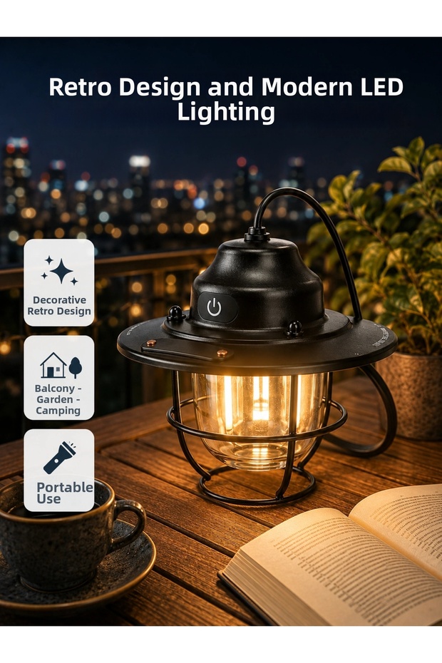 Retro Camping Lamp Waterproof Portable Night Light Long Battery Life