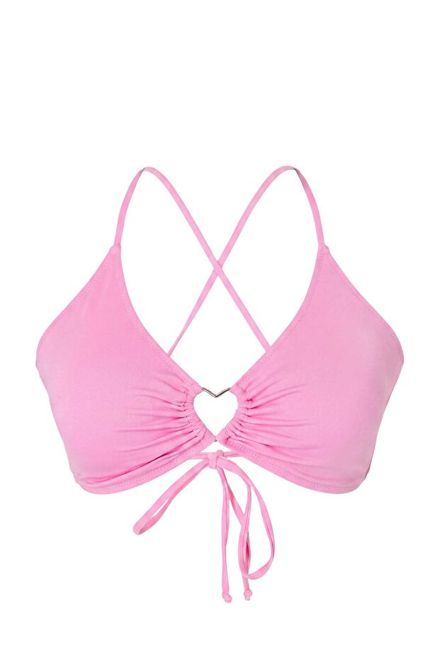 Pembe Kalp Aksesuar Detaylı Askılı Büyük Beden Bikini Üstü TBBSS25CT00008 - 4