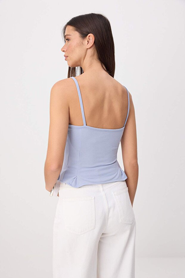 Açık/Bebe Mavi Fitted/Vücuda Oturan Kare Yaka Kolsuz Yumuşak Örme Bluz TWOSS26BZ00626 - 4