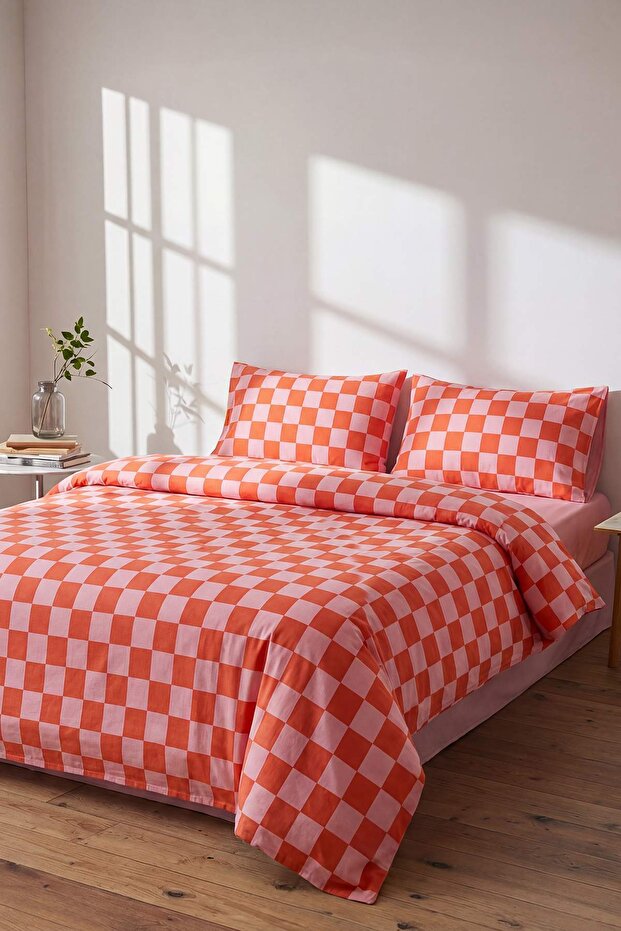 Çift Kişilik Kolay Ütülenebilir Damalı Lastikli Çarşaflı Nevresim Takımı 200x220cm TPHSS25CKN00004
