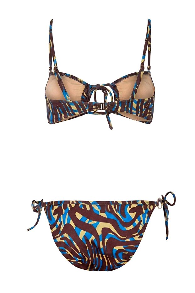 Zebra Desenli Straplez Kaplı Aksesuar Detaylı Düşük Bel Regular Bikini Takımı TBESS26BT00158 - 6