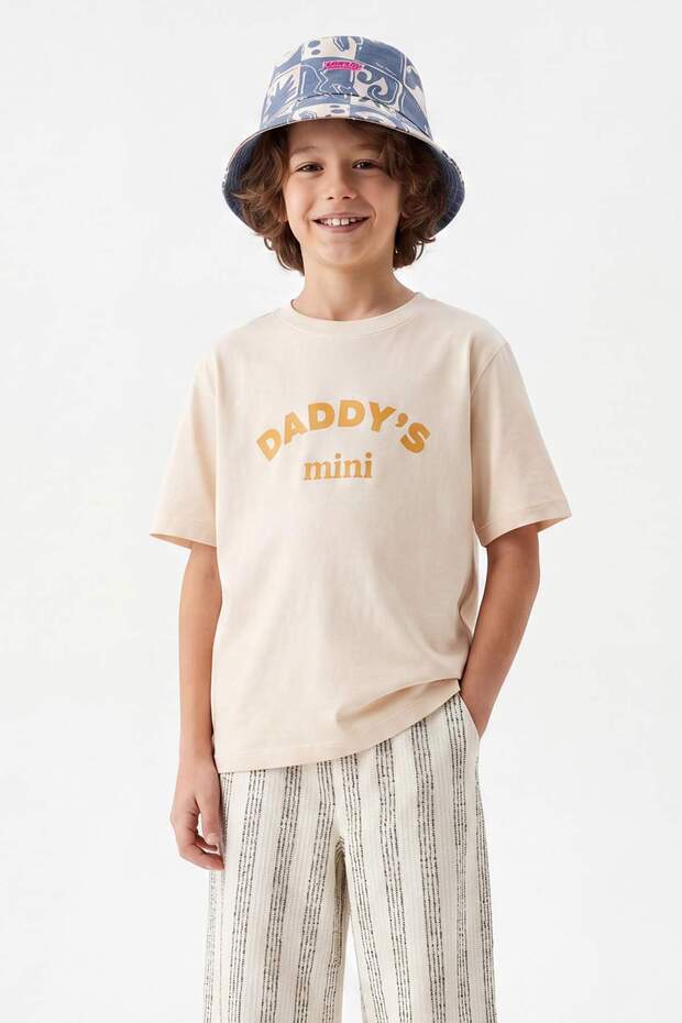 Ekru-Kırmızı 2'li Baskılı Unisex Örme T-Shirt TKDSS26TS00069 - 5