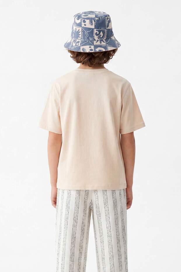 Ekru-Kırmızı 2'li Baskılı Unisex Örme T-Shirt TKDSS26TS00069 - 7