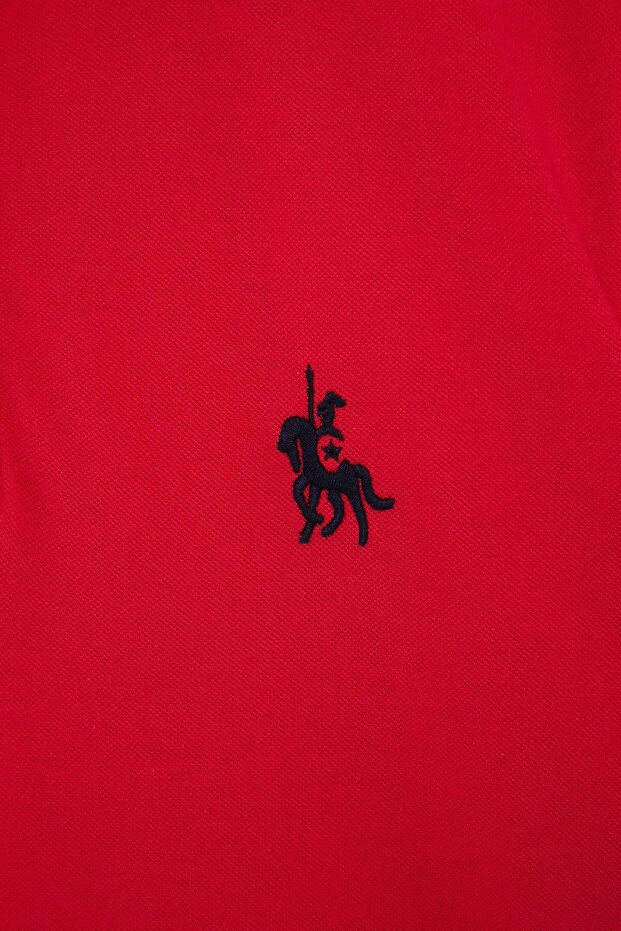 Kırmızı Regular/Normal Kesim At Nakış Polo Yaka T-shirt TMNSS25PO00017 - 6