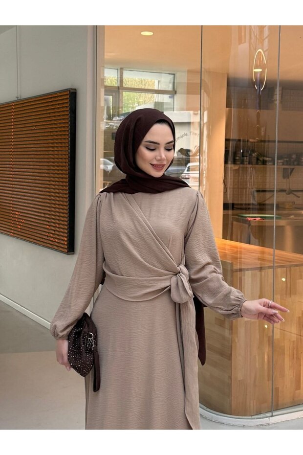 Asymmetrical Side Tie Ayrobin Fabric Dress