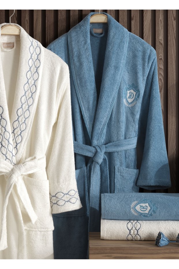 Mısra 6 Piece Bamboo Family Bathrobe Set - Cream/Maldivian