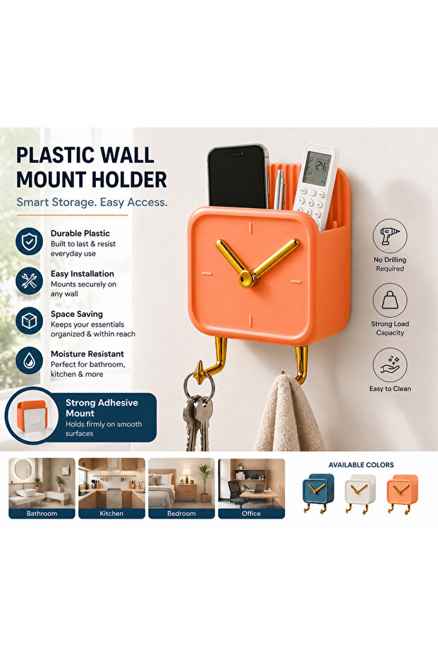 Wall Mount Holder for Bathroom & Kitchen – Decorative Organizer with Gold Accents, Mail & Key Rack