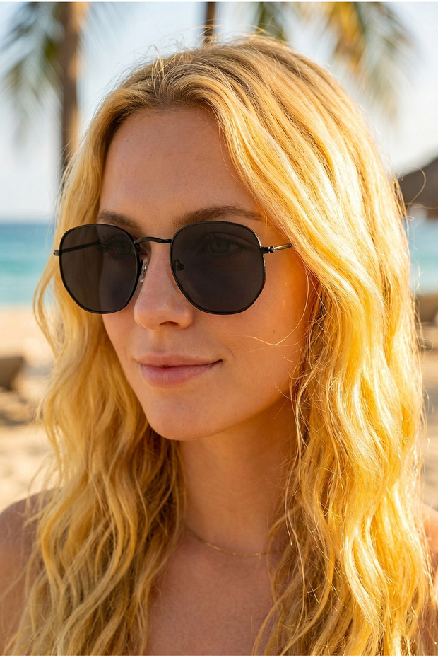 Di Caprio Black Pentagonal Women's Men's Sunglasses Unisex Glasses Bl1937