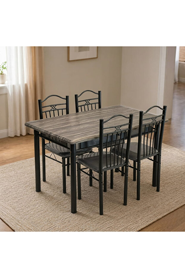 طاولة طعام حديثة مع 4 كراسي - طاولة مطبخ مع 4 كراسي بإطار معدني 120x75 سم