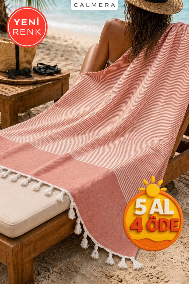 Striped Peshtemal | Cotton - Natural Fringed | Beach, Pool, Spa, Sauna, Sports, Travel Towel - Red