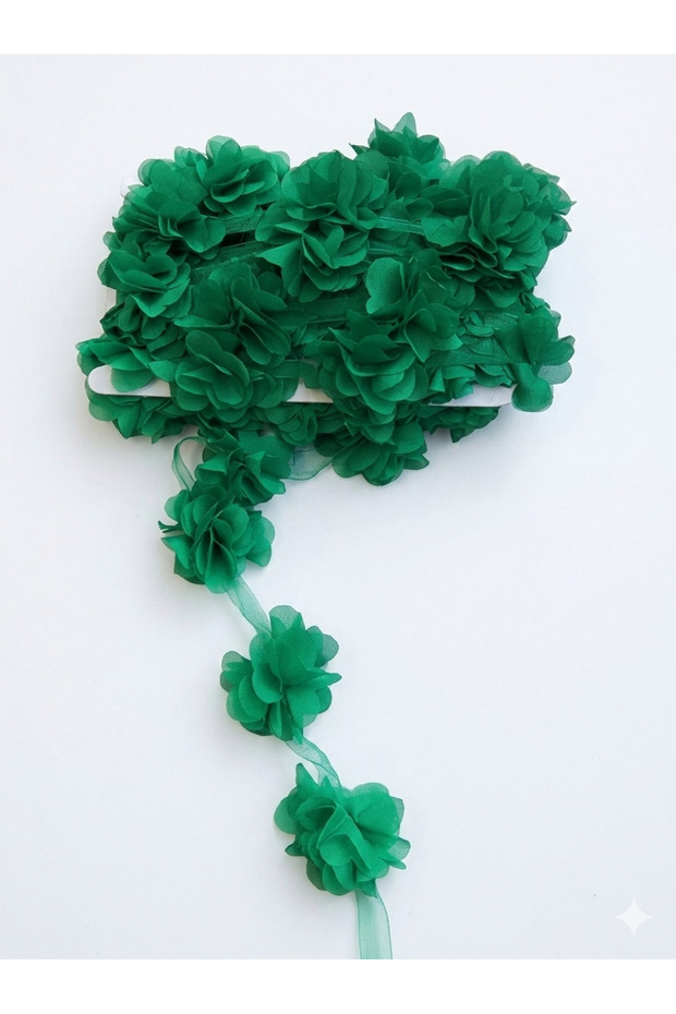 Chiffon Fabric Layered Floral Ribbon 2 Meters 24 Pieces, Decorative Ready-Made Flower, Hobby and Design Material