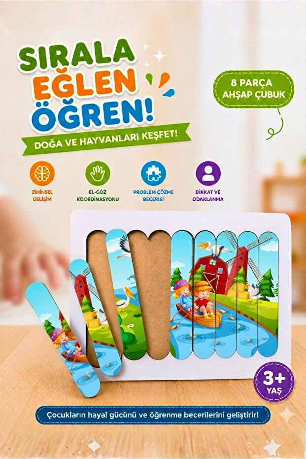 Montessori Educational Wooden Puzzle - Strip Puzzle - Farm